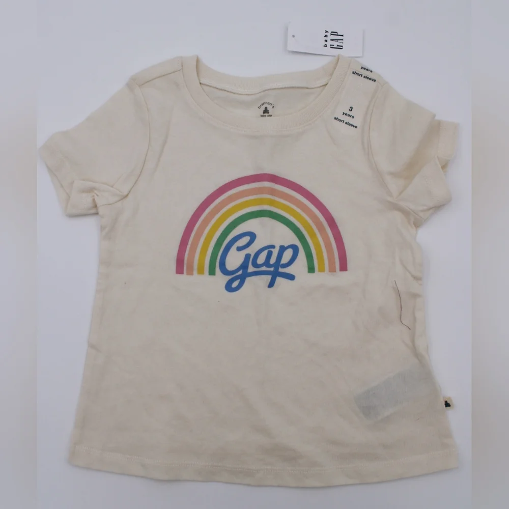 NWT GAP Girls 3T Cream Tee with Rainbow Graphic
